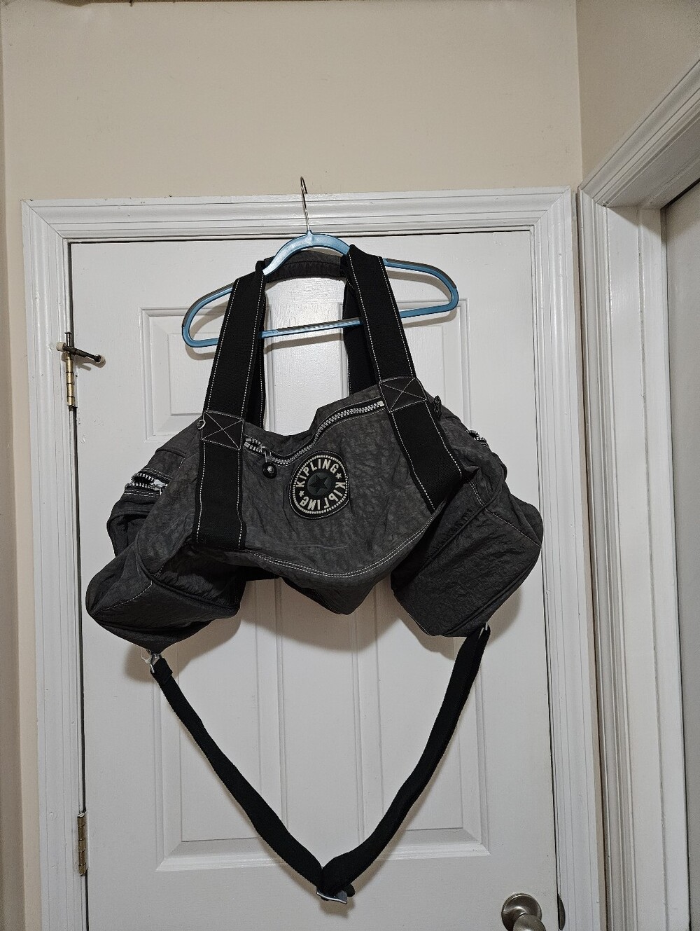 Kipling Large Gray Canvas Shoulder Duffel Bag